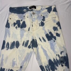 GAP Women's Skinny Jeans - Blue and Cream Tie-Dye